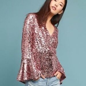 ANTHROPOLOGIE Moulinette Soeurs Sequin Bell Sleeve Blouse Size 12 New with tag